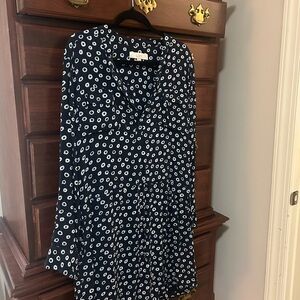LOFT Navy Skater Skirt with White Dot Print